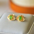 wholesale 925 Silver Gold Plated with Hetian Jasper Earrings, Cheongsam Ear Accessories, Unique Design Jade Earrings-0-5