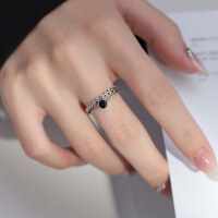 wholesale 925 Sterling Silver Black Diamond Leaf Ring Design, Small and Unique Thai Silver Double-Layer Index Finger Ring R00931-S925 silver ring>Adjustable opening