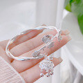 wholesale S9999 Pure Silver Plum Blossom Ruyi Bell Chinese Style Bracelet, Sweet and Lively Open Bangle for Girlfriend, Exquisitely Fairy-like-0-1