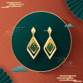 wholesale S925 Sterling Silver, Ancient Method Gold-Plated, New Chinese Style National Trend Earrings, Long Rhombus Imitation Jade Ear Drops-0-0