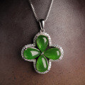 wholesale [925 Sterling Silver] Pendant with Appraisal Certificate, Fashion Women's Clavicle Chain, Four-Leaf Clover Inlaid Hetian Jade Pendant-0-3
