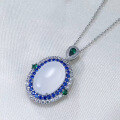 wholesale new 925 silver inlaid chalcedony high-ice cabochon pendant necklace for women with sapphire pendant style-0-1
