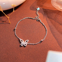 wholesale S925 Silver Hollow Butterfly Bracelet for Women, Ins Style, Niche, Light Luxury, Versatile, with Inlaid High-End Design Sense Hand Jewelry Gift-Hollow Butterfly Bracelet/Approx. 2.03g&gt;SL011663 Sterling Silver