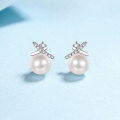 wholesale 925 Sterling Silver Exquisite Pearl Earrings for Women with Micro-Paved Moissanite, Small and Minimalist Advanced Sense, Cross Asymmetrical Earrings-0-5