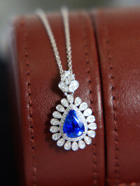 wholesale S925 Sterling Silver All-Over Red Elk with Floral Edging and Teardrop Blue Gemstone Necklace, Elegant and Exquisite Pendant, Versatile and Sophisticated-BX0321-White Gold 925 Silver