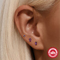 wholesale S925 Sterling Silver Geometric Diamond-Inlaid Natural Amethyst Flat Threaded Ear Cartilage Stud-0-2