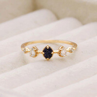 wholesale 925 sterling silver gold-plated jewelry with exquisite blue sandstone and natural topaz ring, versatile for layering-Matching hollow ring No. 6 (Mido)