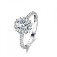 S925 Silver 1ct Oval Moissanite Ring for Women-Set with D-color moissanite (1 carat)  US No. 7