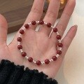 wholesale S925 Sterling Silver Cinnabar Beaded Bracelet for Women, Minimalist, Niche, Elegant, High-end, Korean Style-0-0