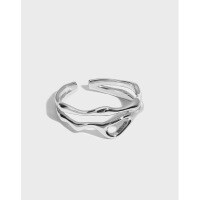 wholesale S925 Sterling Silver JT503 Korean-style INS Fashion Stackable Free-form Irregular Hollow Minimalist Adjustable Open Ring for Women-Platinum [No. 13/Adjustable]>Opening adjustable
