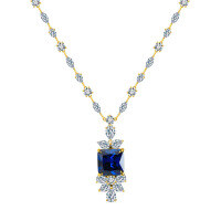 wholesale 925 Sterling Silver Jewelry, Extra Large Artificial Sapphire Floral Pendant Necklace, Factory Direct-14K gold, 31.7g>925 silver