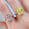 wholesale S925 silver new square 8*10 micro-pave diamond ring pink diamond yellow diamond fashion zirconia ring-0-0