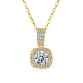 14K Gold Plated 925 Sterling Silver Square Moissanite Pendant Necklace for Women-0-3