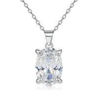 wholesale S925 Sterling Silver High-Carbon Diamond Ring Stack Ring Oval Zircon Pendant Necklace Women's Earrings European Style Jewelry Set-Necklace TLXL152>925 silver