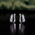 wholesale S925 sterling silver leaf-shaped natural topaz earrings with crystal accents, small and delicate-0-2