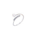 wholesale S925 Sterling Silver Minimalist Pearl and Zircon Ring for Women, Elegant and Light Luxury Open Adjustable Ring, Korean-style Fashion Thin Band Index Finger Ring-0-4