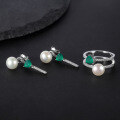 wholesale S925 Sterling Silver Natural Freshwater Pearl Ring Fashionably Luxurious and High-End with Inlaid Natural Green Agate Ring-0-4