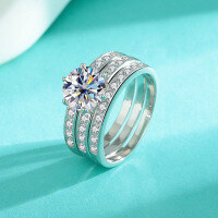 wholesale S925 Sterling Silver Three-Way Wear Premium Fashion Ring New 2-Carat Moissanite Stackable Cross-Border Hot Sale Wholesale-2 carat (zircon) ring  size 7