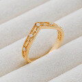 wholesale S925 silver plated with 14K gold, vintage-style openwork V-shaped white zircon ring spring new jewelry collection-0-1