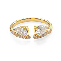 Metal Moissanite Teardrop Adjustable Ring for Women, Valentine's Gift-18K Gold Double-Headed Teardrop Ring  US Size 8