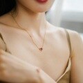 wholesale 925 silver plated with 10K gold, Japanese retro style red corundum shield women's geometric classic necklace for wholesale-0-1