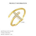 wholesale S925 Sterling Silver Geometric Open Cross Ring With Inlaid Zircons For Women-0-5