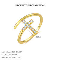 wholesale S925 Sterling Silver Geometric Open Cross Ring With Inlaid Zircons For Women-K2049-Gold Adjustable opening