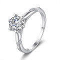 Sterling Silver S925 Moissanite Six-Prong Open Adjustable Ring Wedding Jewelry-0-3