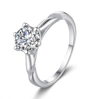 Sterling Silver S925 Moissanite Six-Prong Open Adjustable Ring Wedding Jewelry-1.5 carats (moissanite)  Adjustable opening