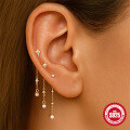 wholesale S925 Sterling Silver Opal Earrings with Chain Tassel, Star Earrings in Korean Style Minimalist Design-0-1
