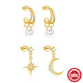 wholesale S925 Sterling Silver Classic Star and Moon Earrings with Zirconia and Teardrop Design-0-0