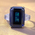 wholesale S925 Silver New 10*14 Rectangle Royal Blue Ring for Women, Fashionable and Minimalist European Style-0-0