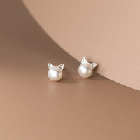 wholesale S925 Silver Korean Version Pearl Series Cat Stud Earrings Simple and Elegant Women's Ear Jewelry M02712-S925 silver pair 925 silver