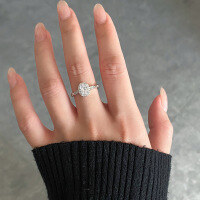 wholesale S925 Sterling Silver Fresh Sweet Ins Style Small and Unique Design Four-Claw Oval Diamond Ring R02694-S925 silver ring Adjustable opening