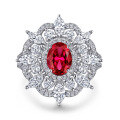 wholesale S925 Sterling Silver Red Ruby Marquise High-Carbon Diamond Unique Design Gemstone Ring, Luxurious and High-End-0-0