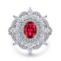 wholesale S925 Sterling Silver Red Ruby Marquise High-Carbon Diamond Unique Design Gemstone Ring, Luxurious and High-End-Platinum US size 6#