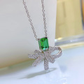 wholesale 925 Silver with 1ct Emerald High Carbon Diamond Pendant, 5*7 Green Light Necklace, 40+5 Chain-0-3