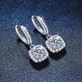 S925 Silver Moissanite Stud Earrings, Classic Square, Fine Craftsmanship-0-1