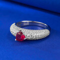 wholesale Metal: 925 Sterling Silver, European and American New Style 5*5mm Heart-shaped Pigeon Blood Red Ring with Luxurious Full Diamond Setting for Women, Daily Luxury Design-0-1