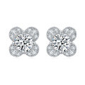 wholesale S925 Sterling Silver Zircon Drilled Ring Four-Leaf Clover Necklace Earrings Set Floral Earrings Advanced Minimalist Niche-0-2