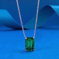 wholesale S925 Silver Pendant Necklace for Women by Zhuozhifan Jewelry, 10*14 Green Zircon Inlaid Fashion Anniversary Commemoration Engagement-N051 Green 925 Silver