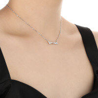wholesale S925 Sterling Silver 504 Smooth Rope Knot Necklace for Women, Minimalist Style, Small and Unique, Ins Bow Choker Necklace-Platinum 925 silver