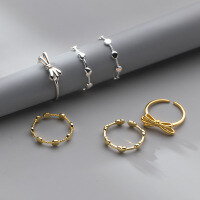 wholesale S925 Sterling Silver Bow Heart Round Piece Ring Simple Gentle Sweet Women's Hand Jewelry R01135-S925 silver ring with gold disc Adjustable opening
