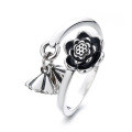 wholesale S925 Sterling Silver Vintage Tassel Lotus Pod Lotus Flower Adjustable Ring Ethnic Bohemian Style Women's Index Finger Ring-0-4