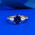 wholesale S925 Silver Fashion New Style 6*8mm Oval Simulated Sapphire Blue Corundum Versatile Ring-0-0