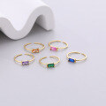 wholesale 925 Sterling Silver Retro Square Colored Gemstone Ring For Women, Ins Cross-border Thin Open Band-0-1