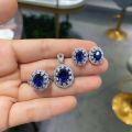 wholesale S925 Sterling Silver New High-end Jewelry Lab-grown Sapphire Suite 2 Carat Oval Ring Pendant Earrings-0-0