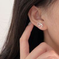 wholesale S925 Sterling Silver Bow Ear Studs Women Small Niche Versatile High-end Sense Earrings Japanese Korean New Trendy Ear Accessories-Sterling silver