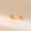 wholesale 999 Silver minimalist small and fresh sweet design youthful cherry blossom bead stud earrings M06552-0-3