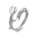 wholesale S925 Sterling Silver Retro Vintage Branches Textured 3D Lotus Bud Creative Adjustable Ring for Women-0-4